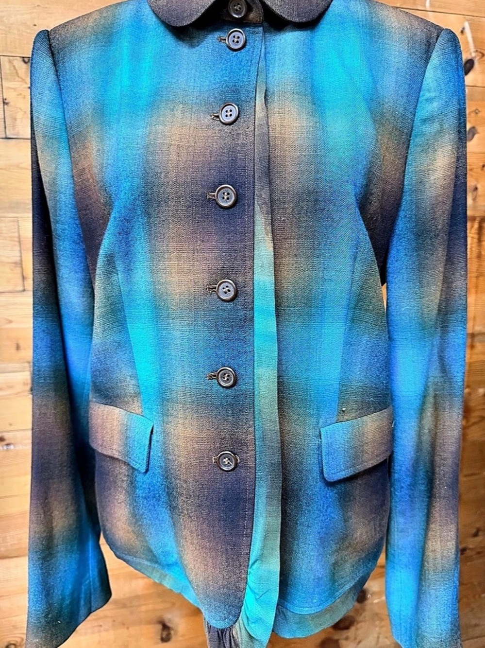 DKNY Plaid Blazer in Blue & Brown Size 10 Like New